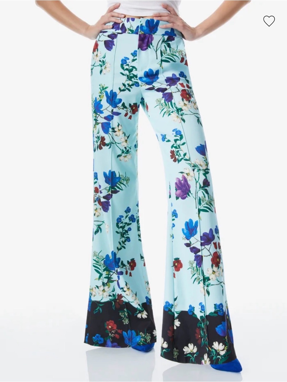 Alice + Olivia Dylan High Waisted Aqua Wide-Leg Pants in “Beautiful Bloom” - Picture 1 of 8